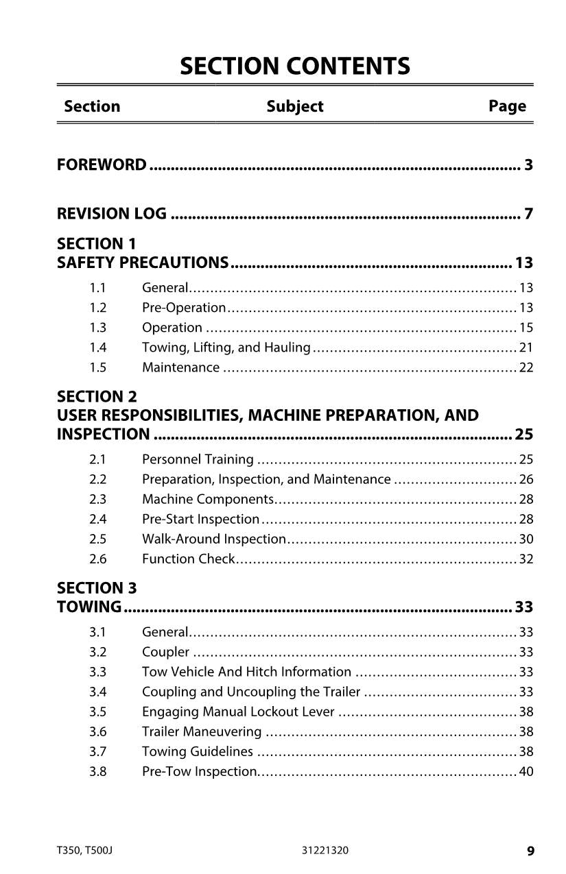 JLG T350 T500J Boom Lift Maintenance Operation Operators Manual 31221320