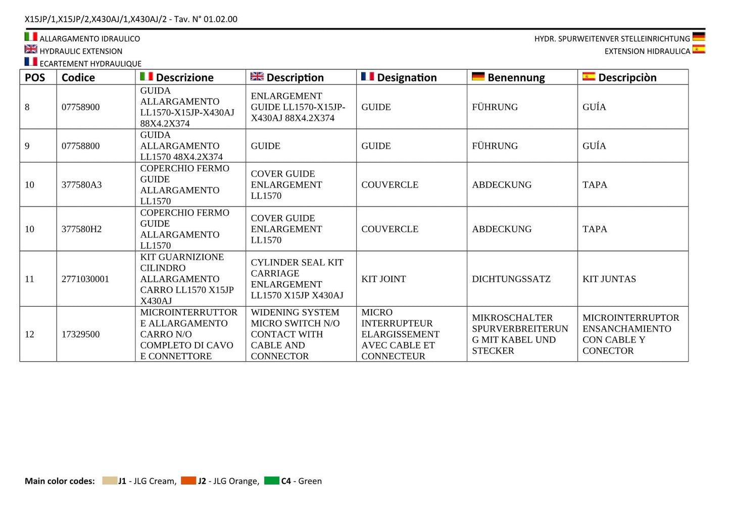 JLG GEN1 X15JP GEN1 430AJ Compact Crawler Boom Parts Catalog Manual Multi lang