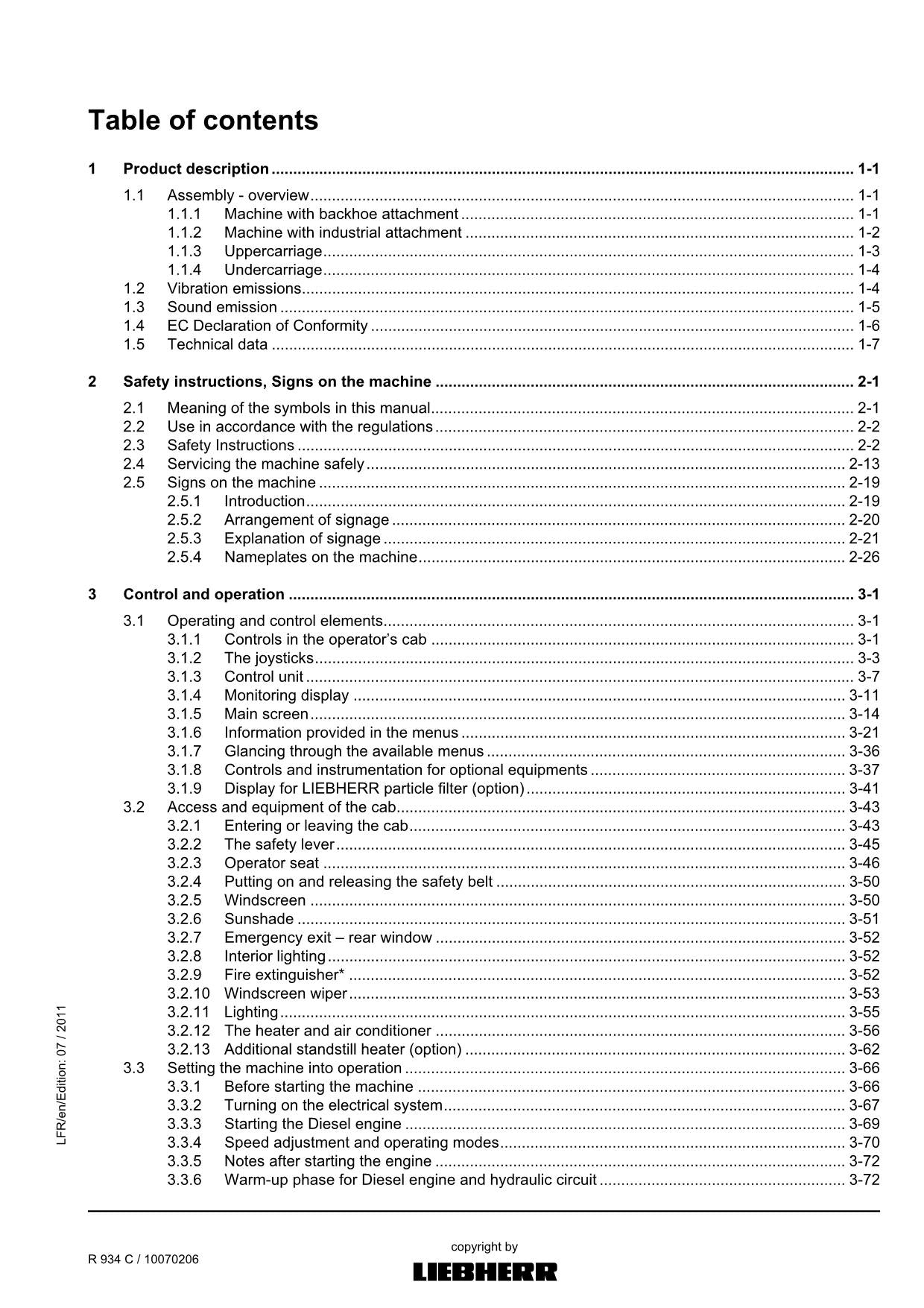 Liebherr R934 C Excavator Operators manual serial 30826