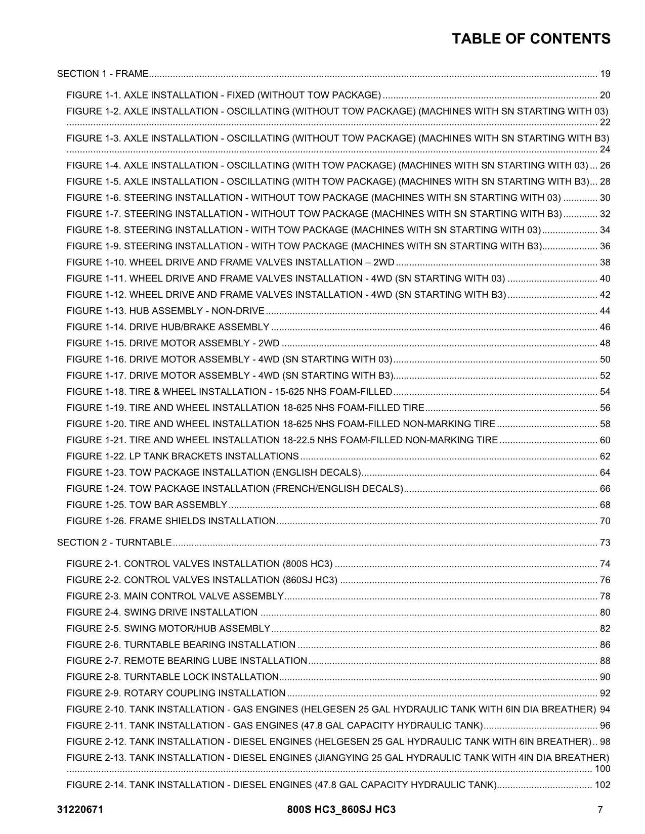 JLG 800S HC3 860SJ HC3 Boom Lift Parts Catalog Manual 31220671