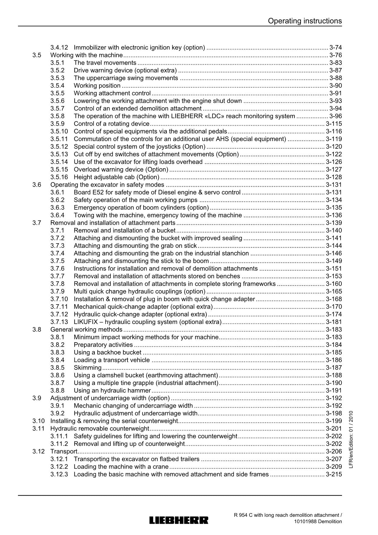 Liebherr R954 C Demolition Excavator Operators manual serial 27700