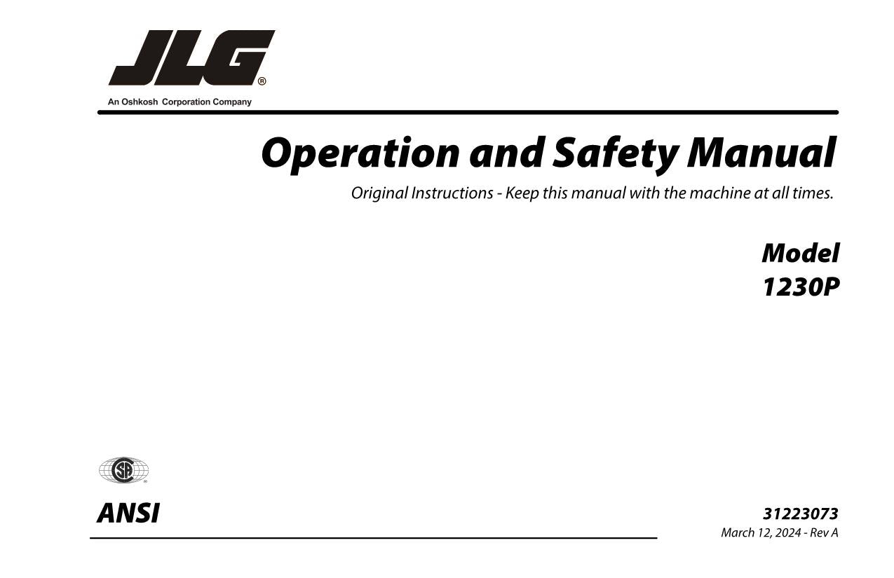 JLG 1230P Vertical Mast Maintenance Operation Operators Manual