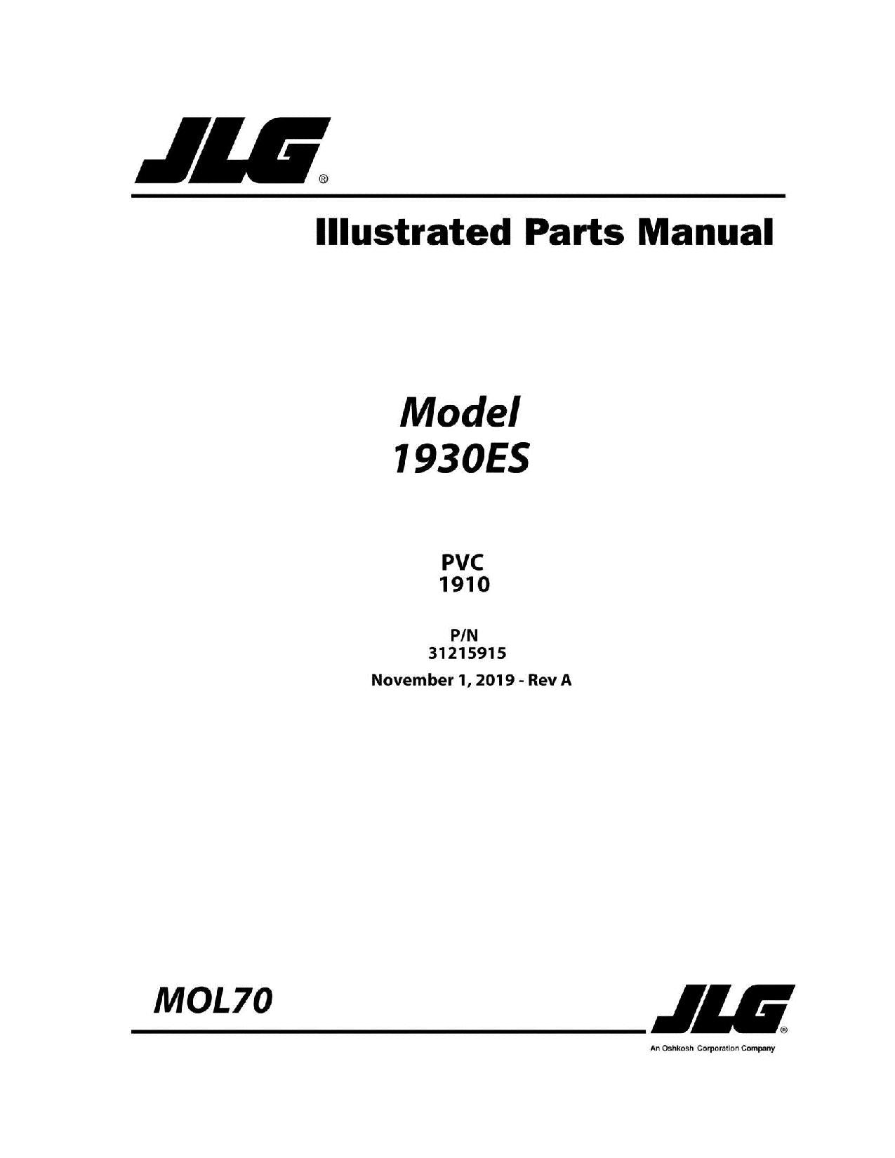 JLG 1930ES Scissor Lift Parts Catalog Manual MOL70 Specs