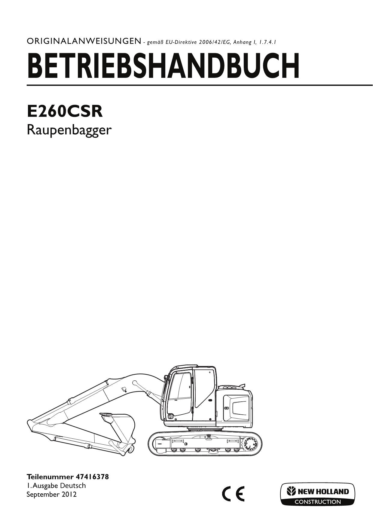 New Holland E260C SR Bagger Betriebsanleitung