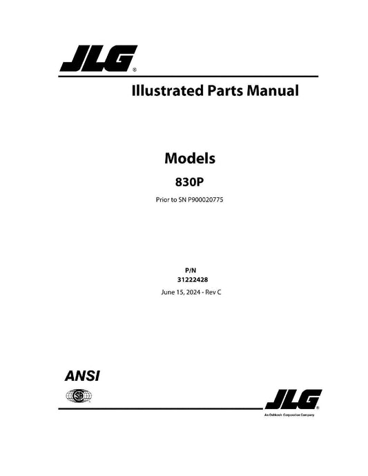 JLG 830P Vertical Mast Parts Catalog Manual Prior to P900020745