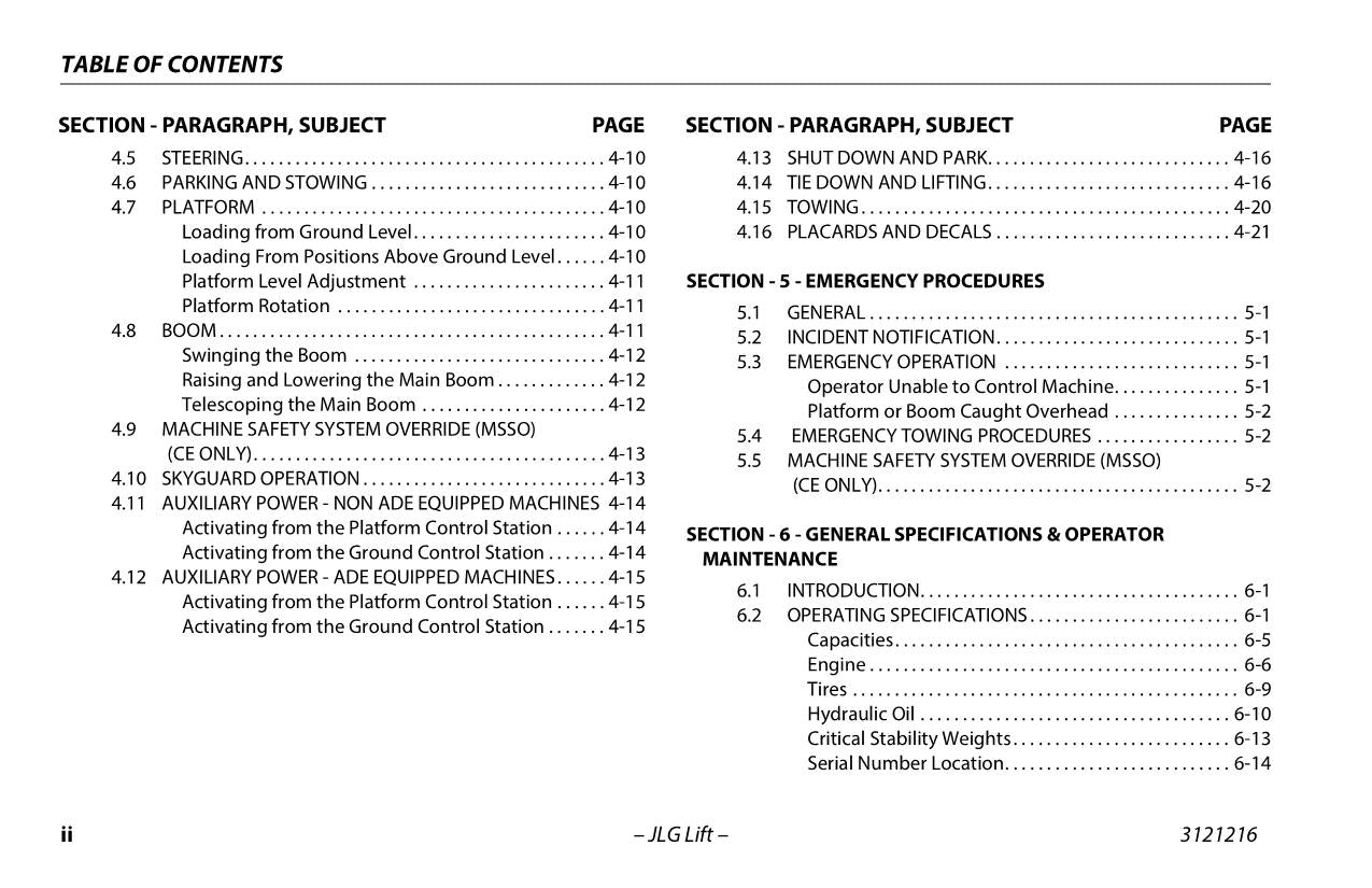 JLG 400S 460SJ Boom Lift Maintenance Operation Operators Manual 3121216