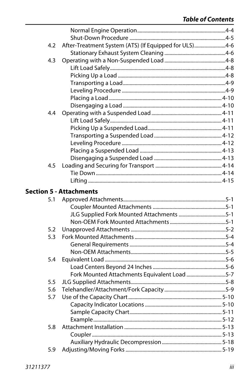 JLG 1644 1732 7013H 8010H Telehandler Maintenance Operators Manual 31211377