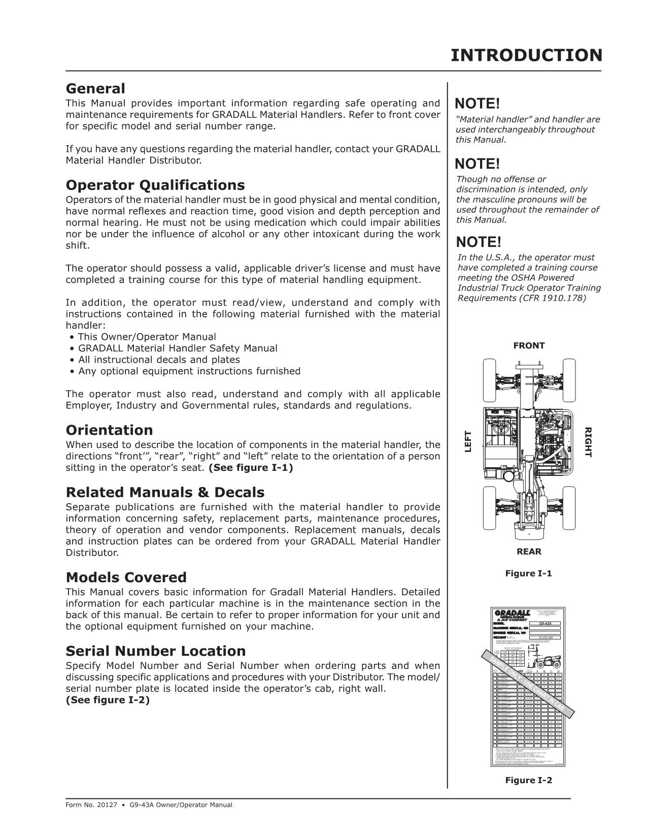 GRADALL JLG G9-43A Telehandler Maintenance Operation Operators Manual