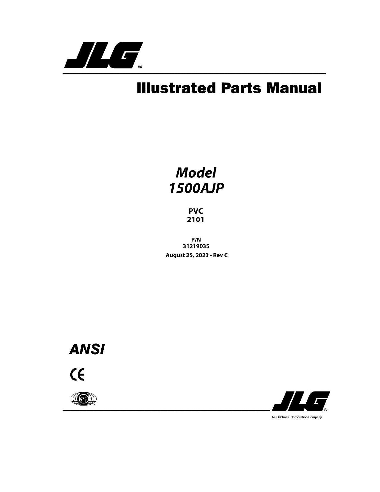 JLG 1500AJP Boom Lift Parts Catalog Manual 31219035