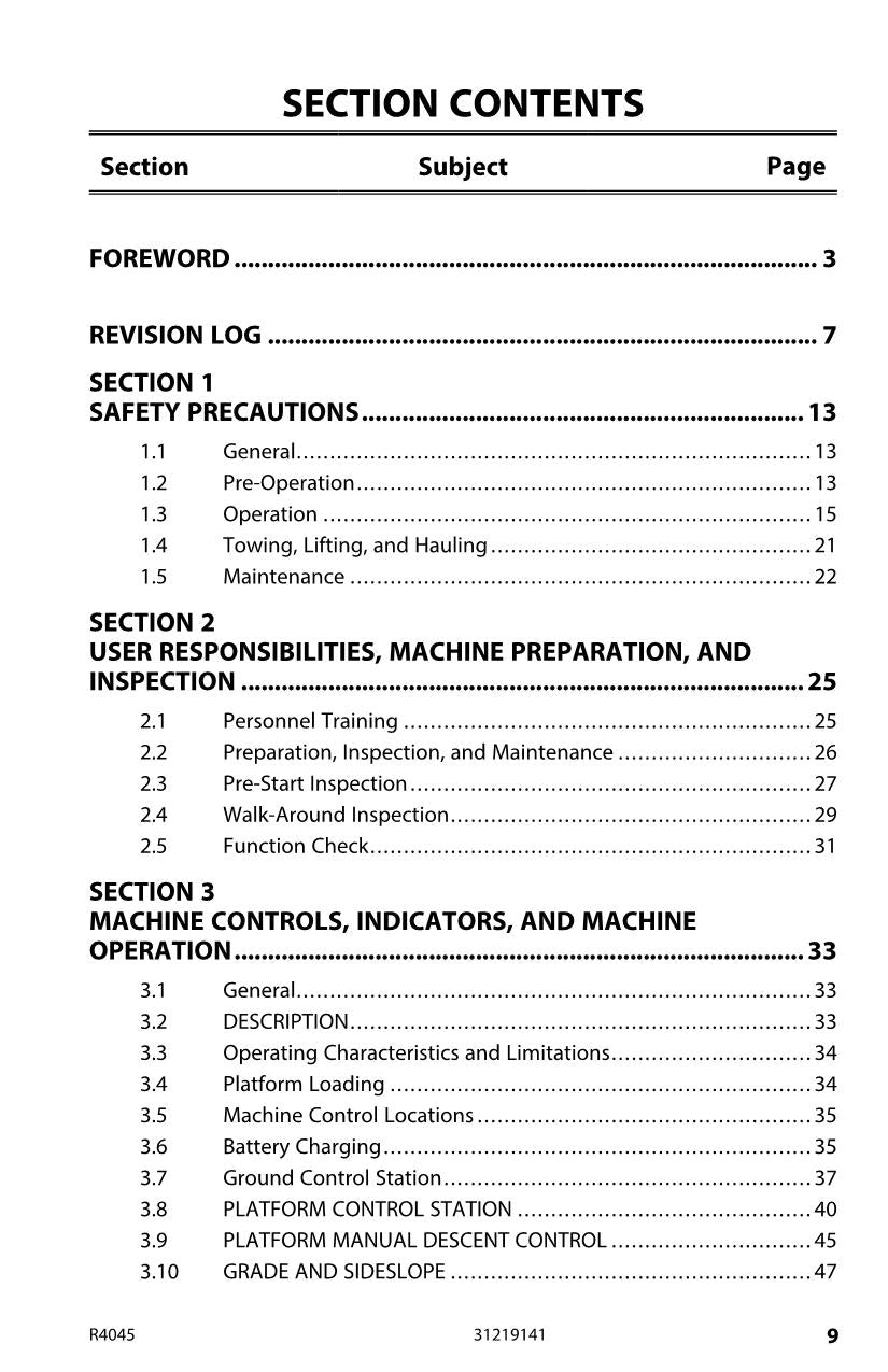 JLG R4045 Scissor Lift Maintenance Operation Operators Manual 31219141