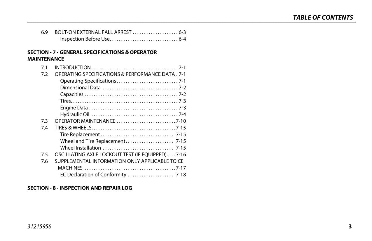 JLG H340AJ Boom Lift Maintenance Operation Operators Manual 31215956