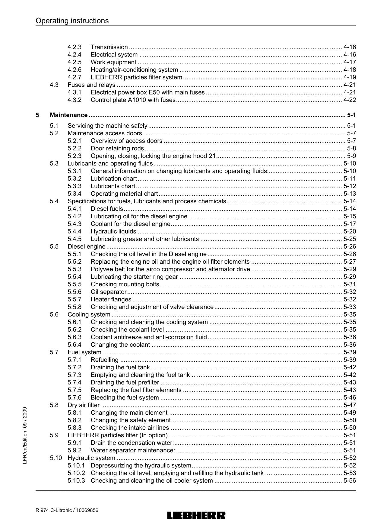 Liebherr R974 C-Litronic Excavator Operators manual serial 22515l