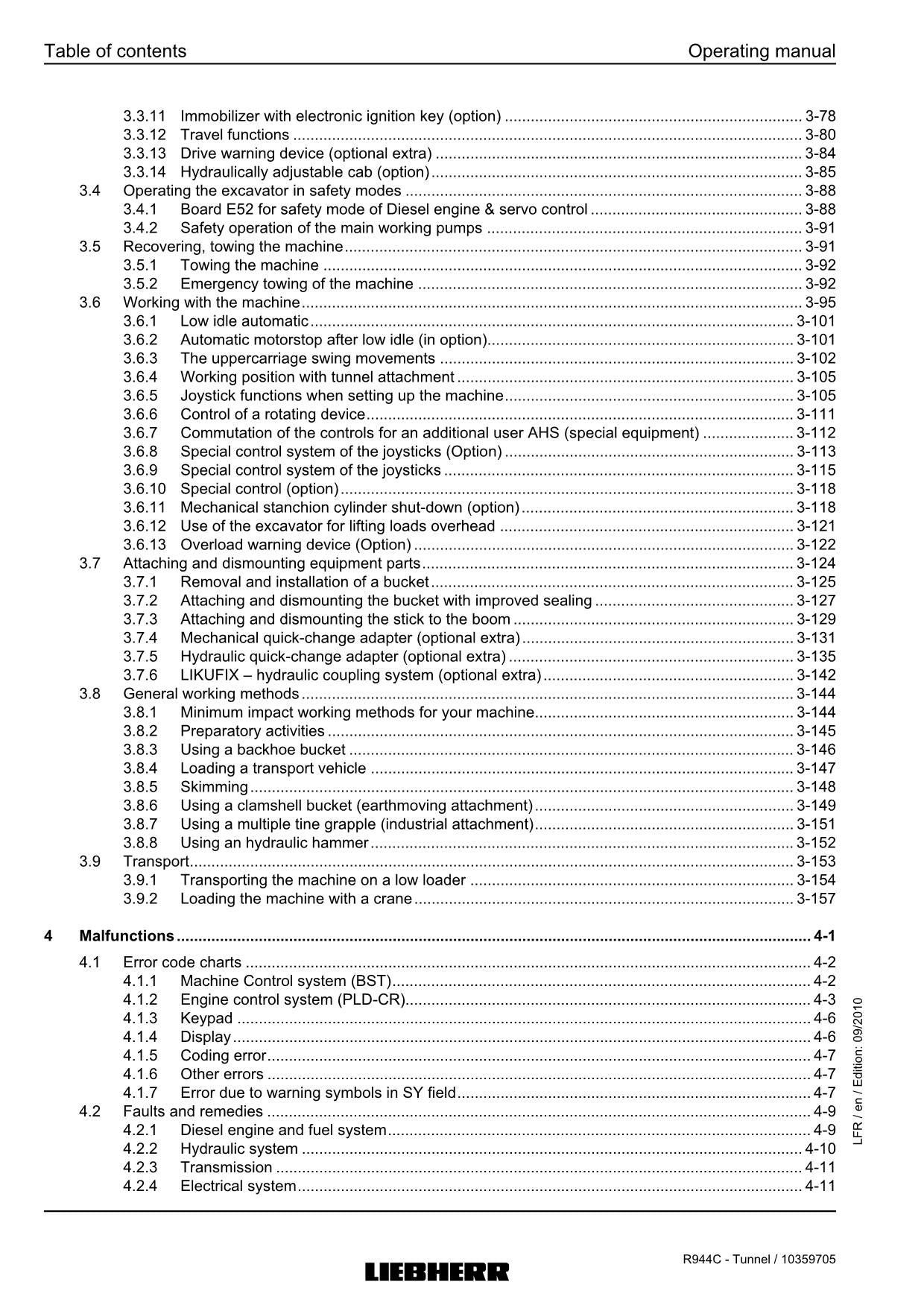 Liebherr R944 C Tunnel Excavator Operators manual serial 26800