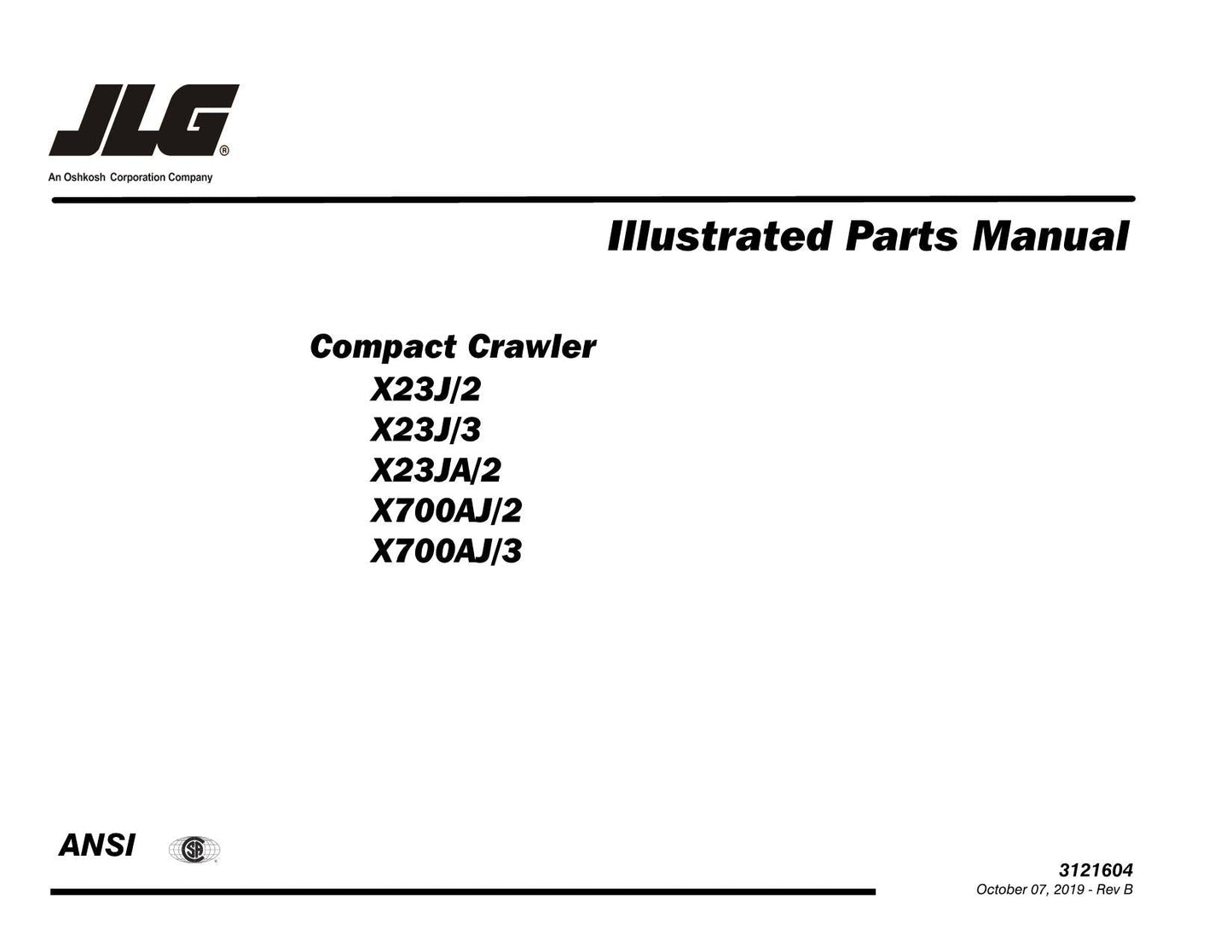 JLG GEN 2 X23JA GEN 2 & 3 X700AJ Compact Crawler Boom Parts Catalog Manual