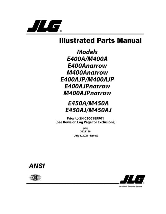 JLG E400A E400AJP narrow E400Anarrow E450A Boom Lift Parts Catalog Manual