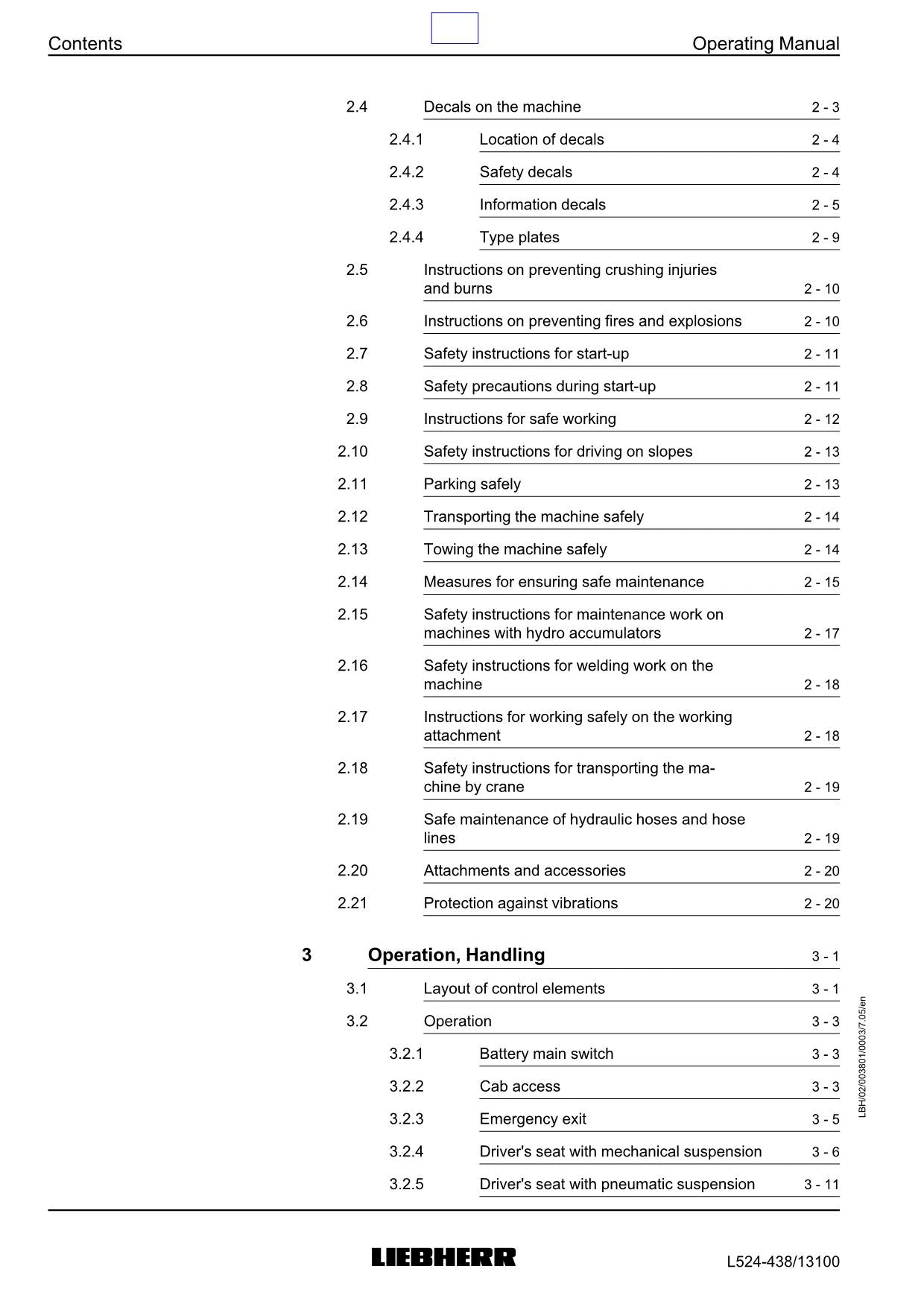 Liebherr L524 Wheel Loader Operators manual