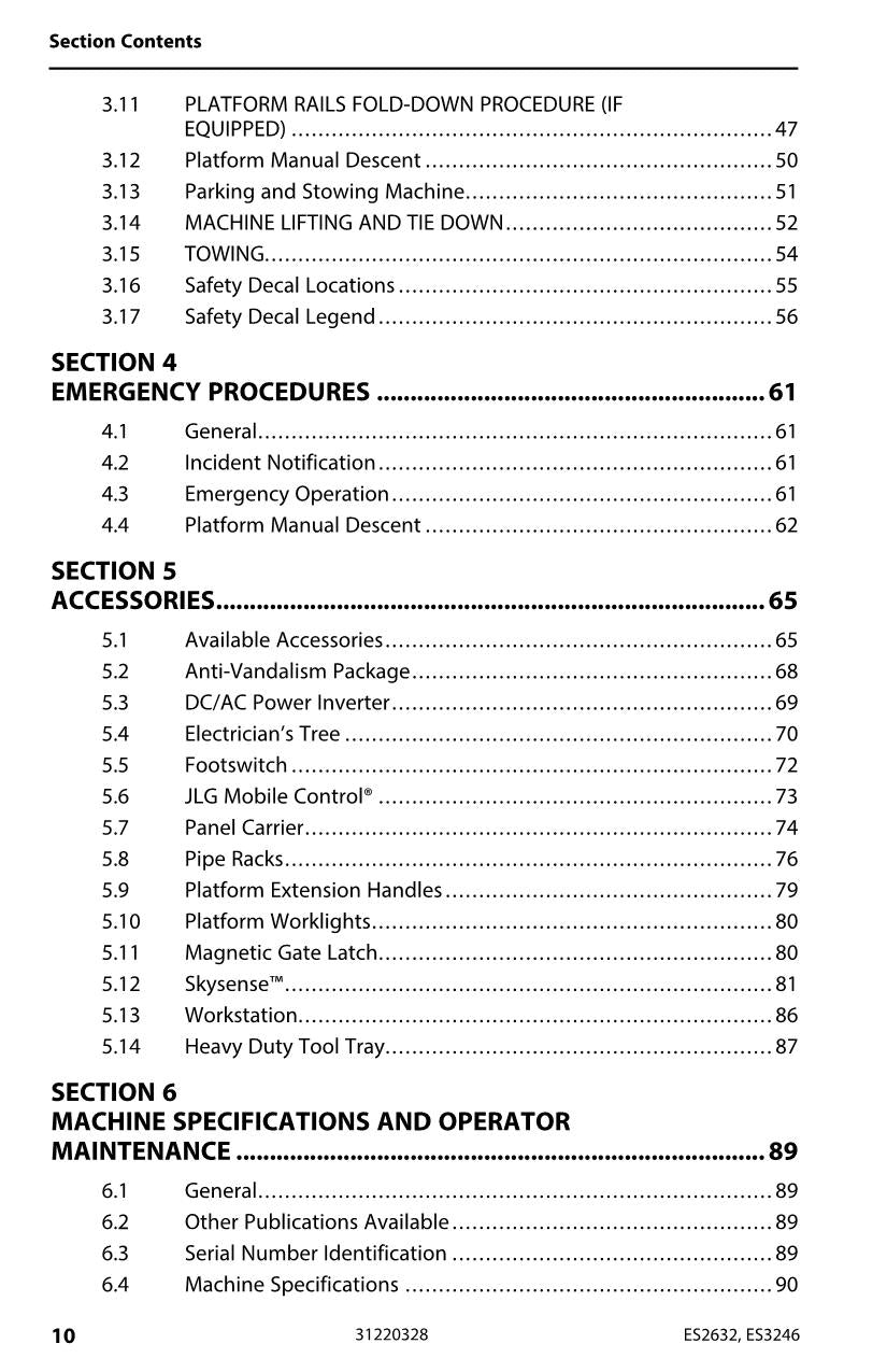 JLG ES2632 ES3246 Scissor Lift Maintenance Operation Operators Manual 31220328