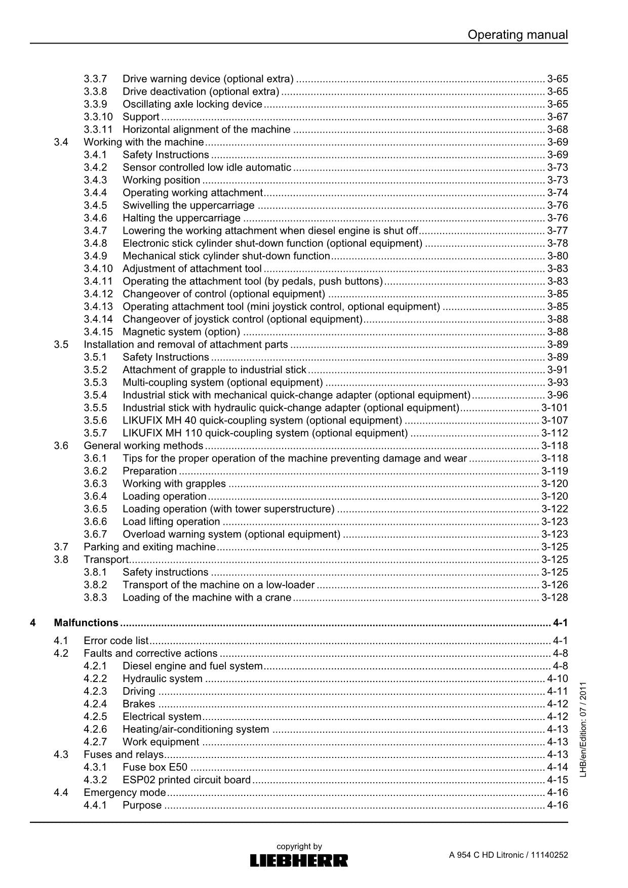 Liebherr A954 C HD Litronic Excavator Operators manual