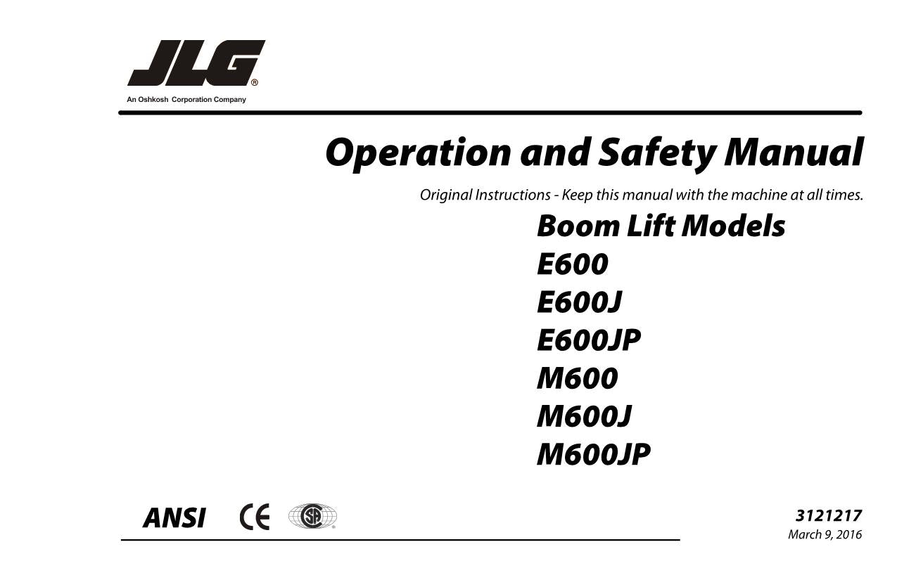 JLG E600 E600J E600JP M600 M600J M600JP Boom Lift Operators Manual 3121217