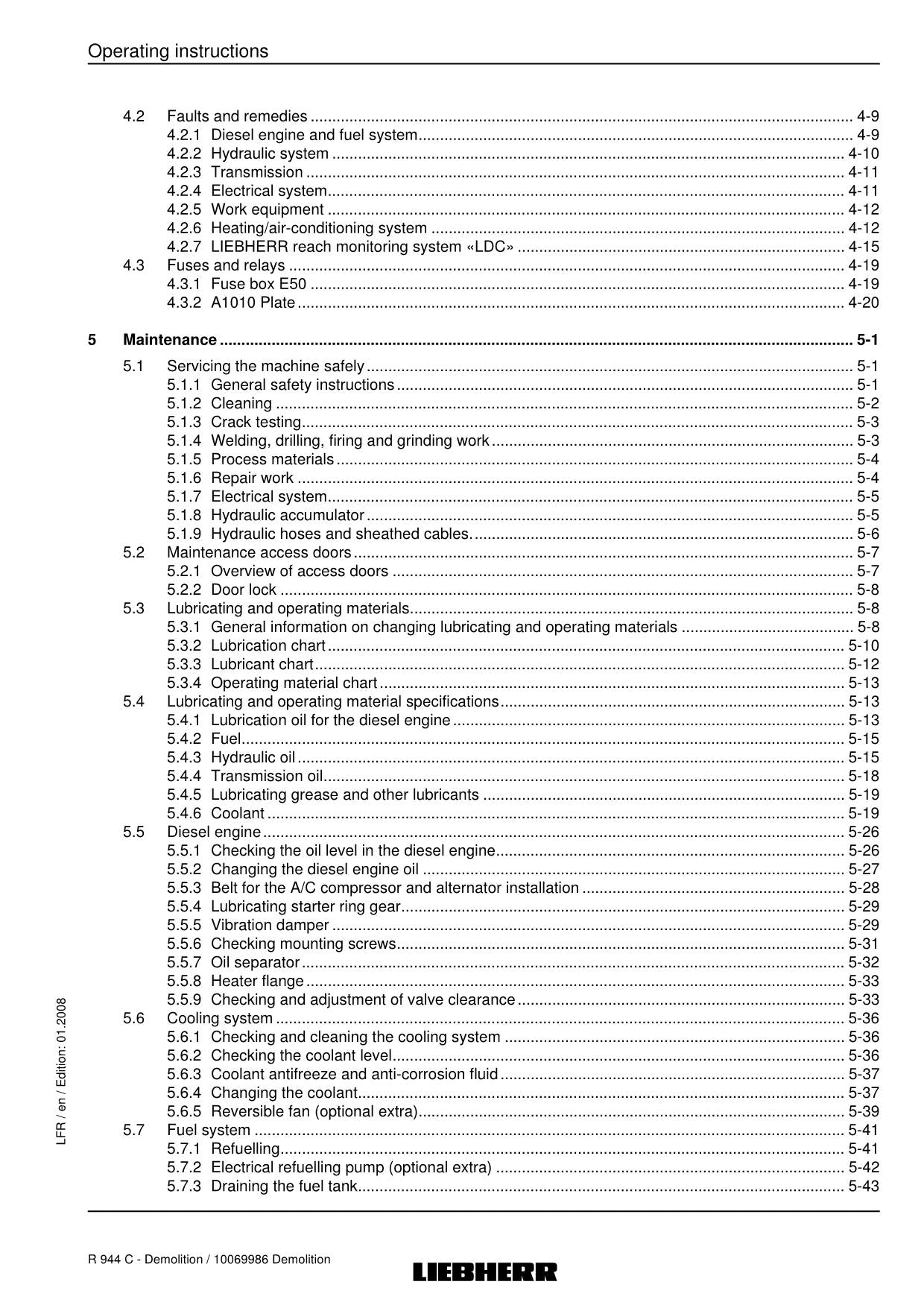 Liebherr R944 C Demolition Excavator Operators manual serial 17429