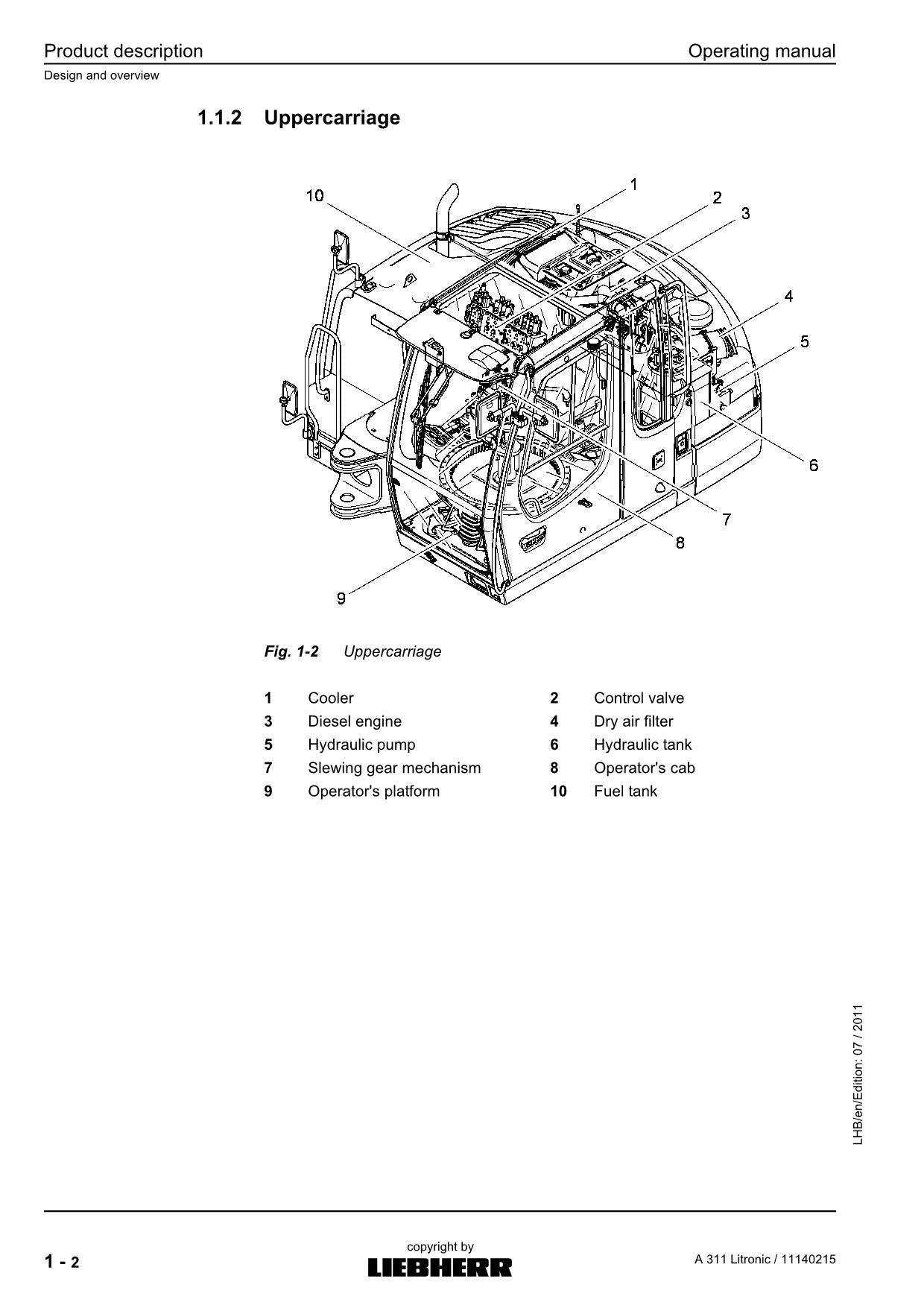 Liebherr A311 Litronic Excavator Operators manual