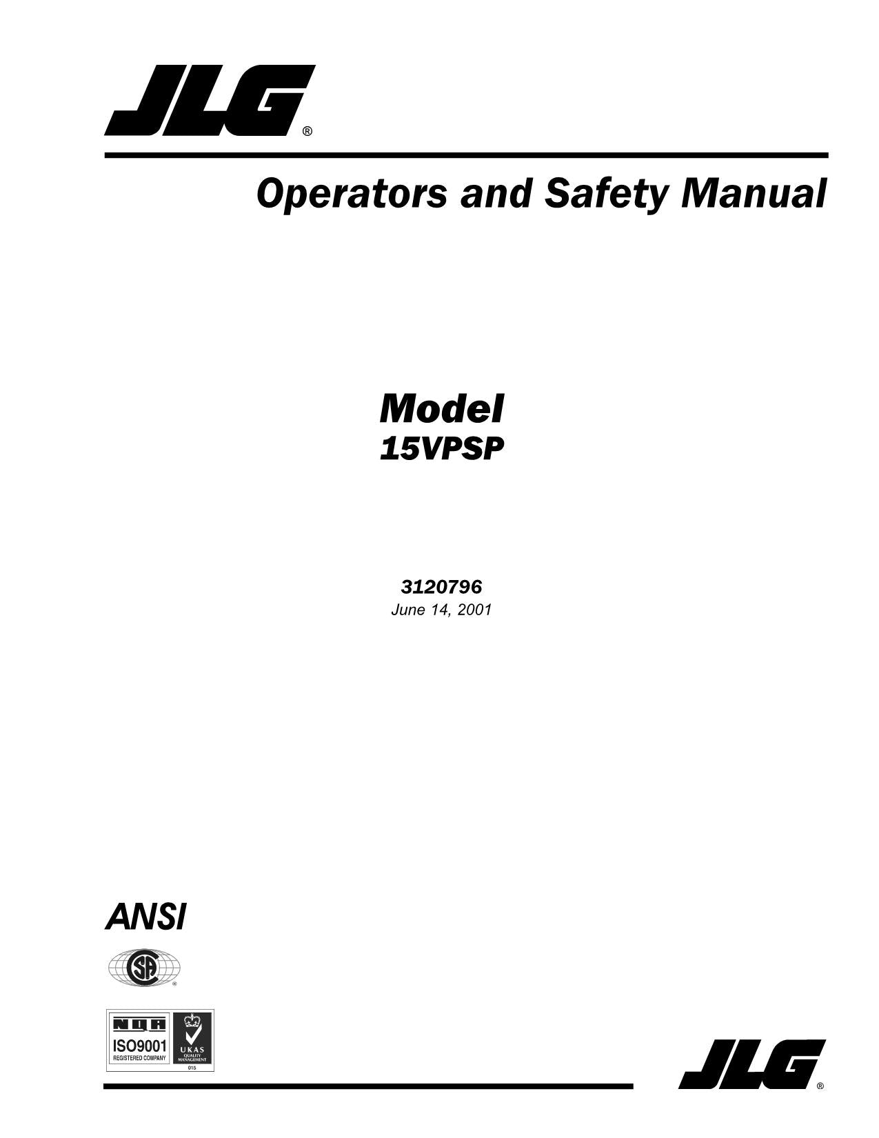 JLG 15VPSP Vertical Mast Maintenance Operation Operators Manual