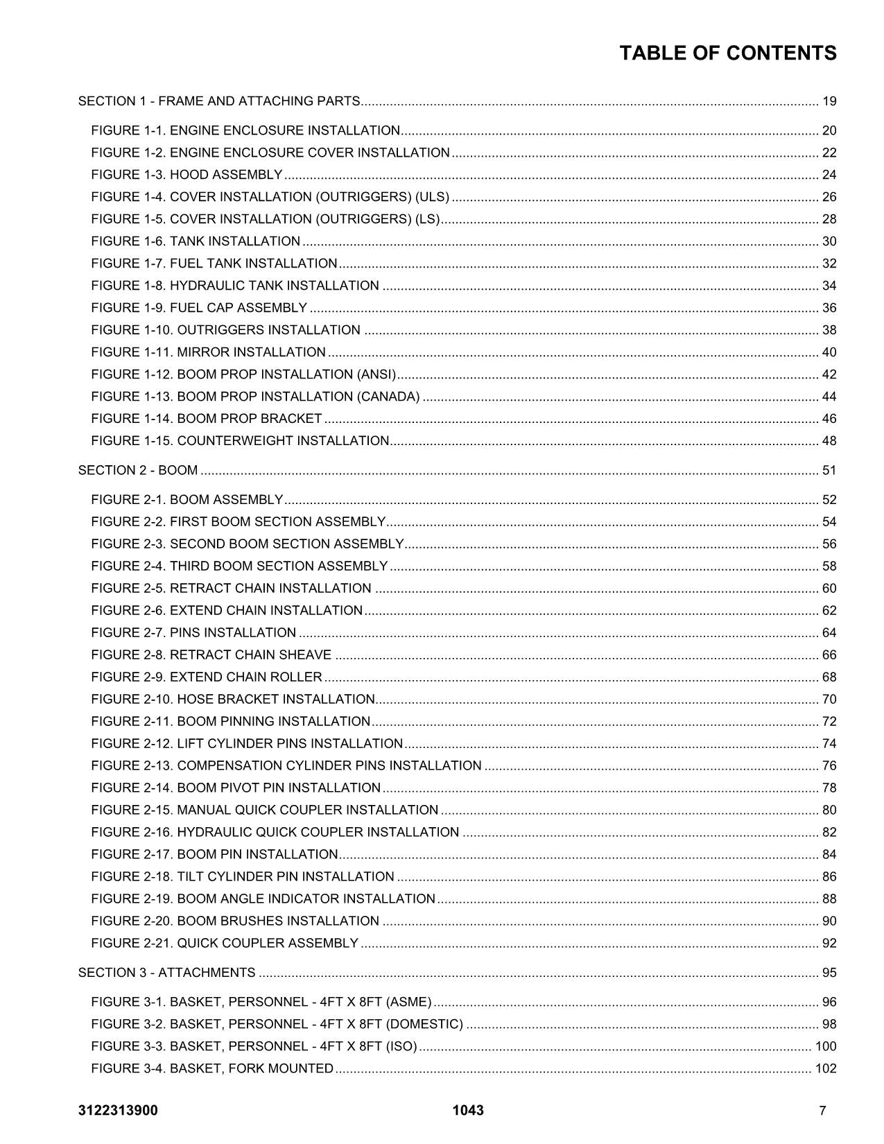 JLG 1043 Telehandler Parts Catalog Manual