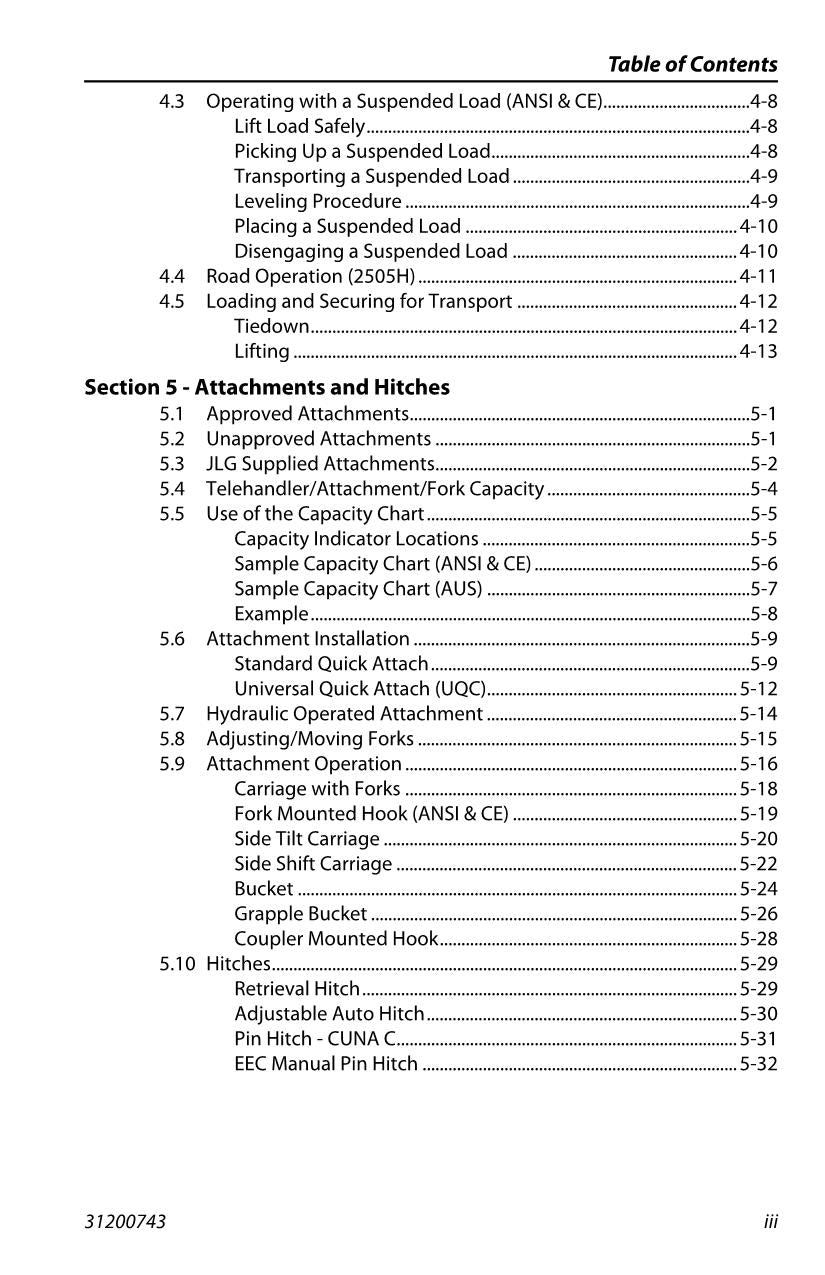 JLG 2505H G5-18A Telehandler Maintenance Operation Operators Manual 31200743