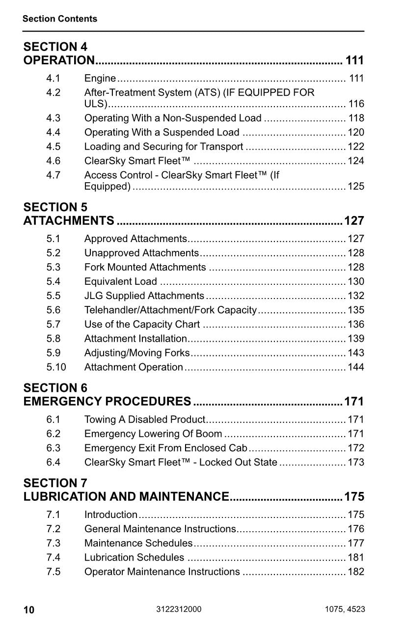 JLG 1075 4523 Telehandler Maintenance Operation Operators Manual 3122312000