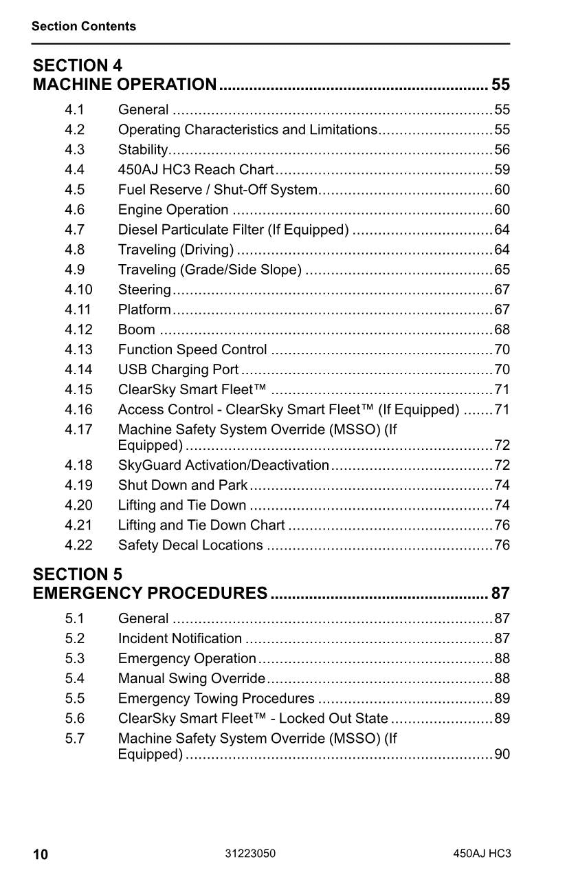 JLG 450AJ HC3 Boom Lift Maintenance Operation Operators Manual 31223050