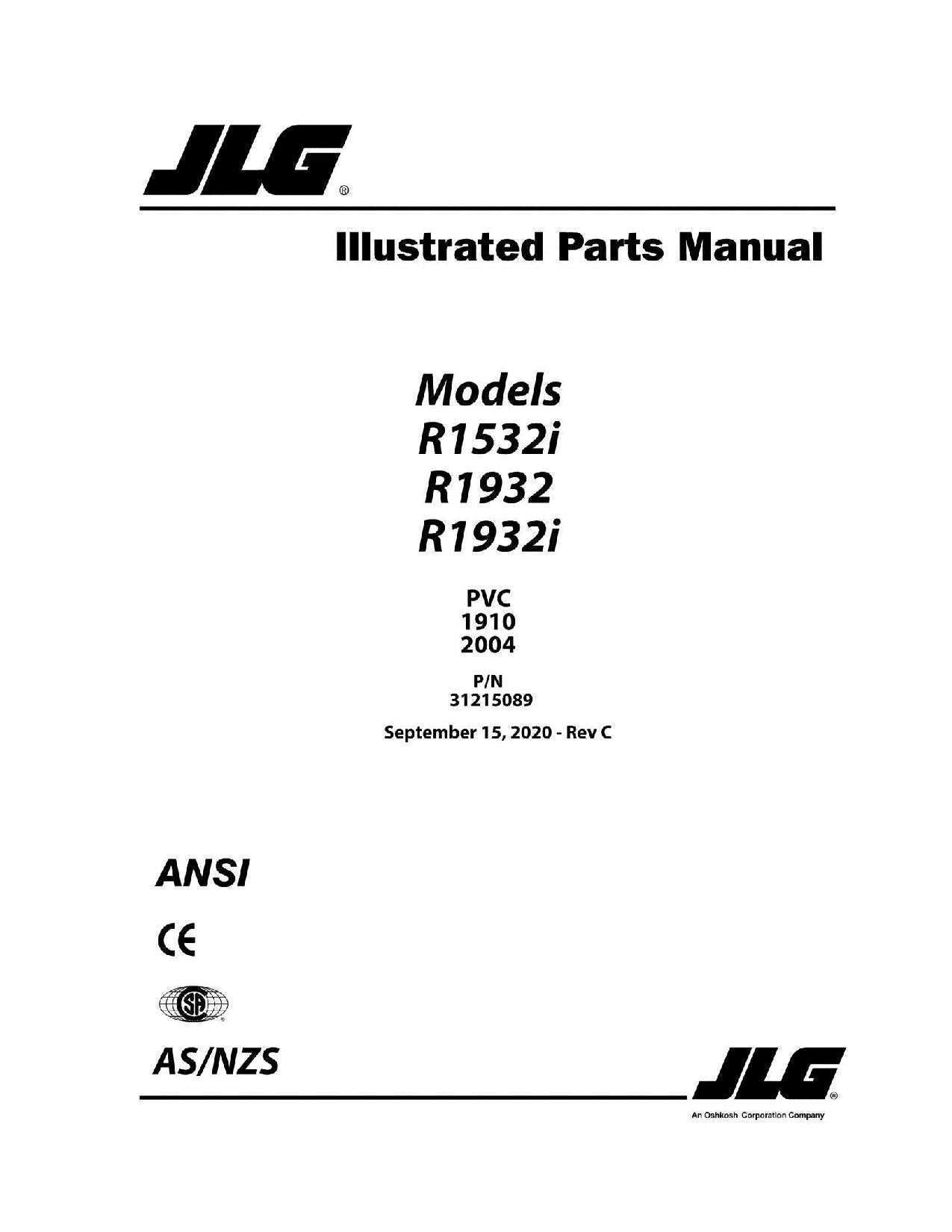 JLG R1532i R1932 R1932i Scissor Lift Parts Catalog Manual 31215089