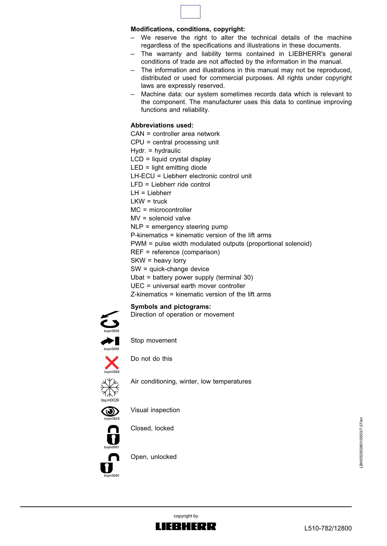 Liebherr L510 Wheel Loader Operators manual