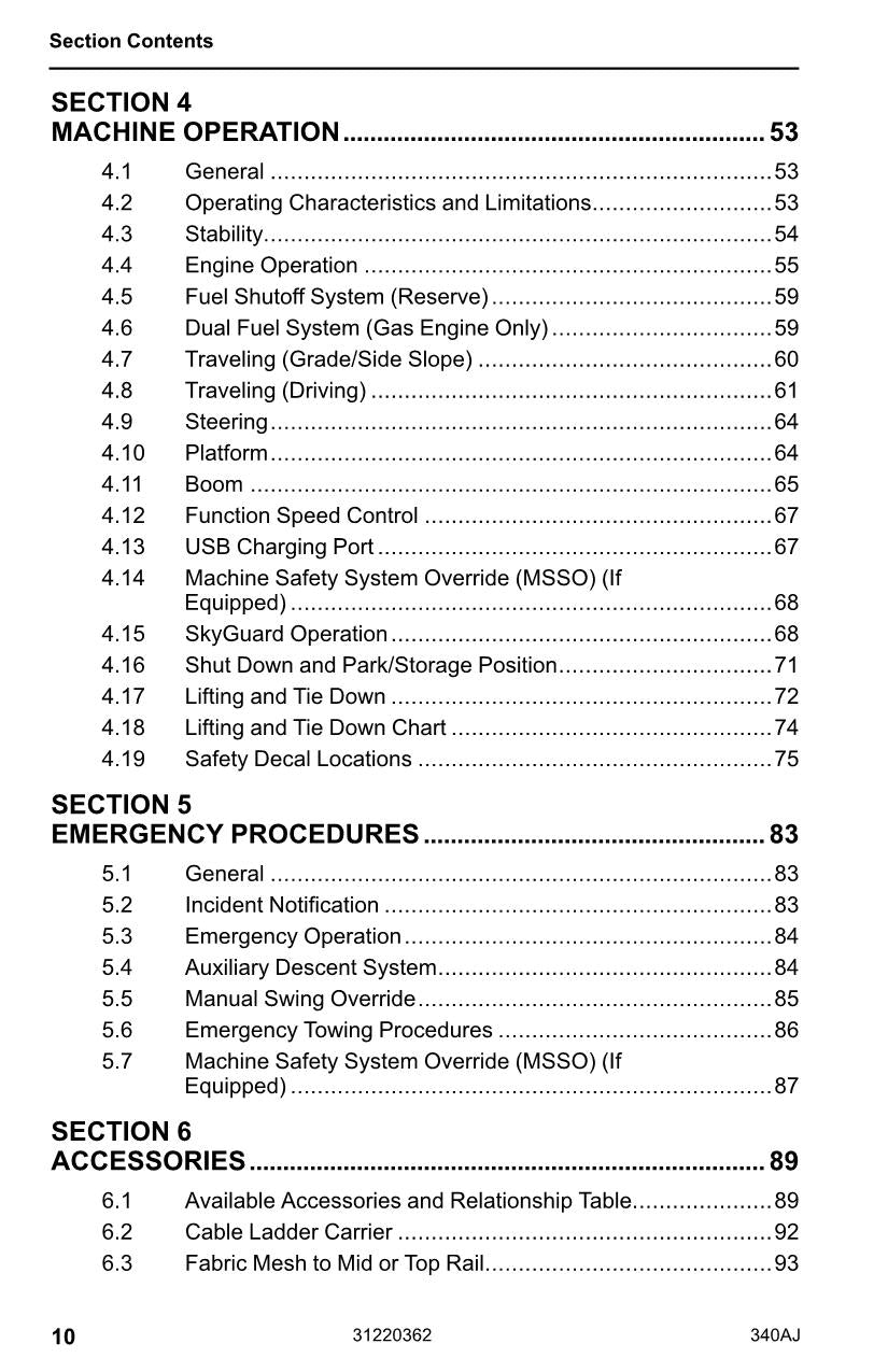 JLG 340AJ Boom Lift Maintenance Operation Operators Manual 31220362