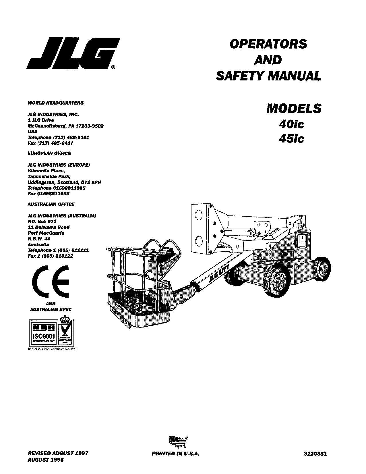 JLG 40ic 45ic Boom Lift Maintenance Operation Operators Manual 3120851