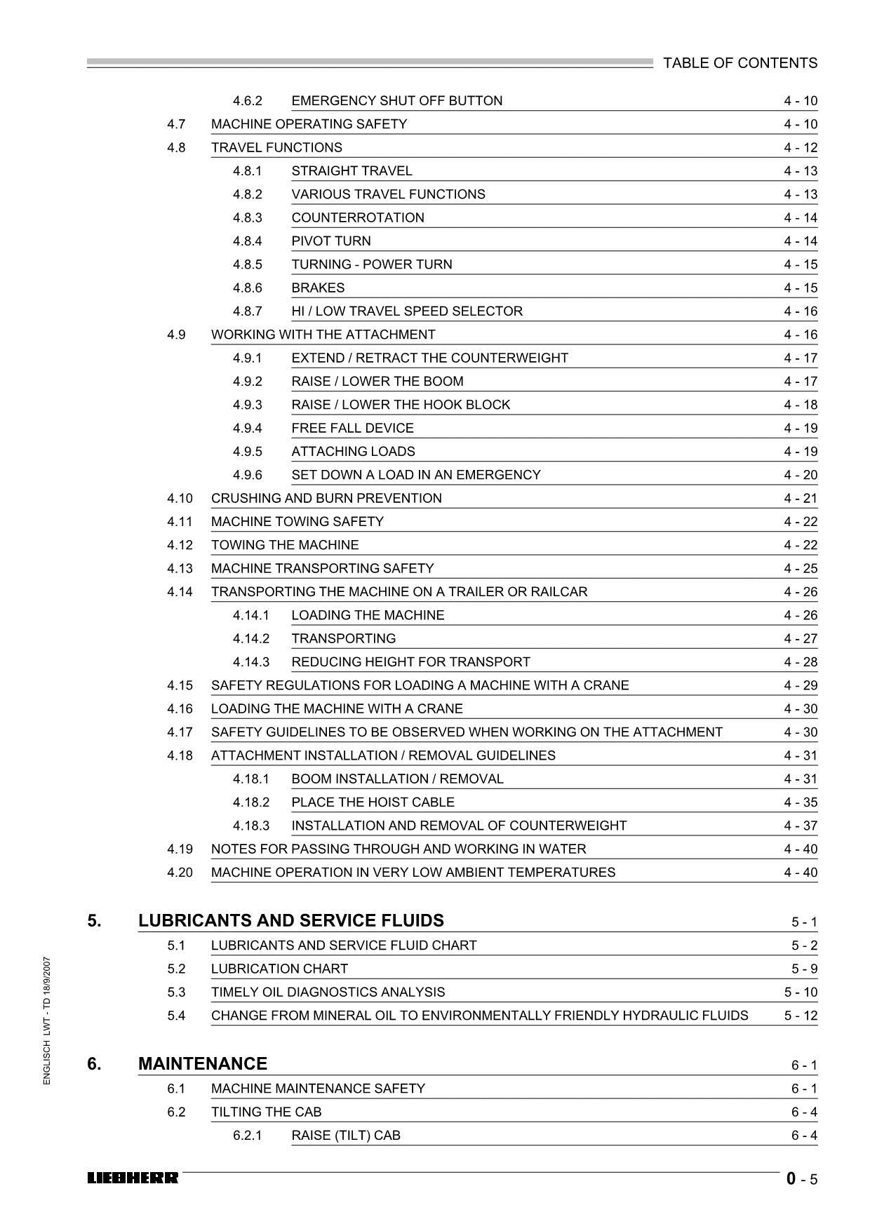 Liebherr RL42 B Litronic Pipe Layer Operators manual