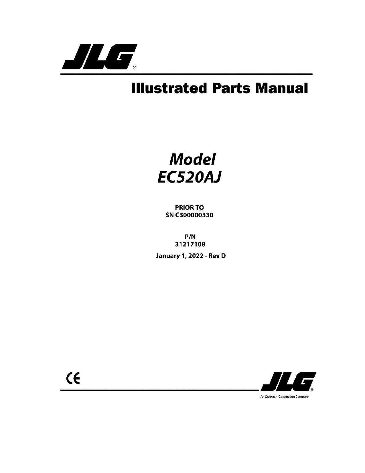 JLG EC520AJ Boom Lift Parts Catalog Manual Prior to C300000330