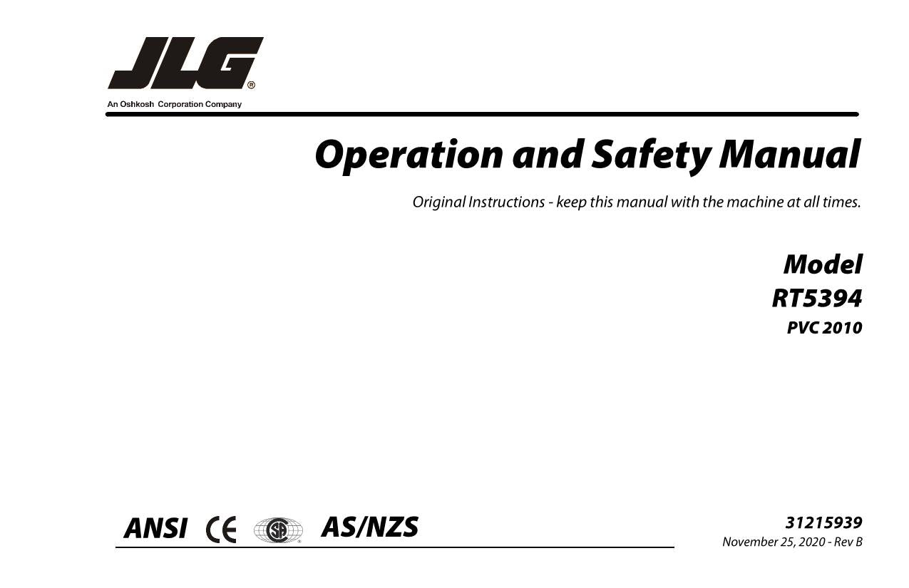 JLG RT5394 Scissor Lift Maintenance Operation Operators Manual 31215939