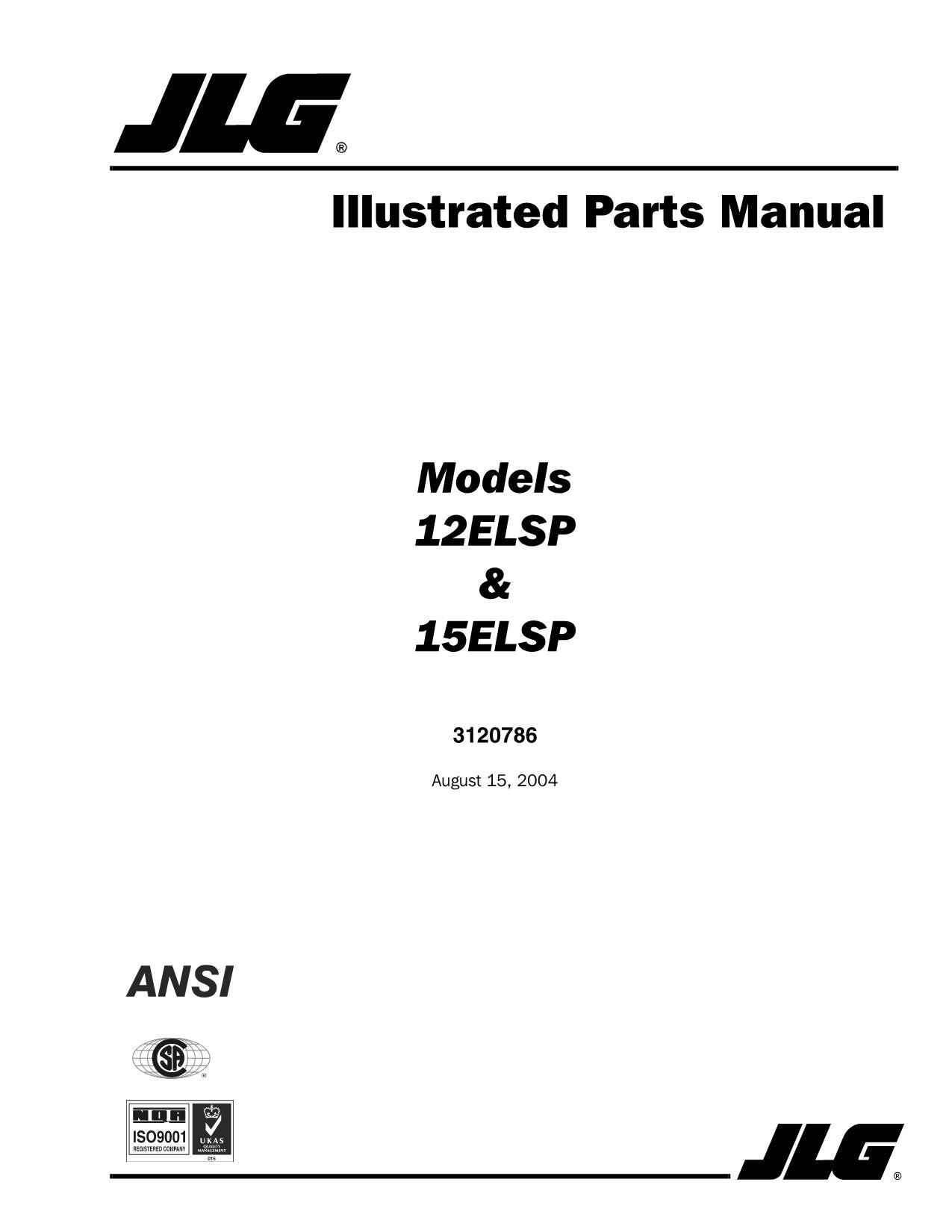 JLG 12ELSP 15ELSP Vertical Mast Parts Catalog Manual