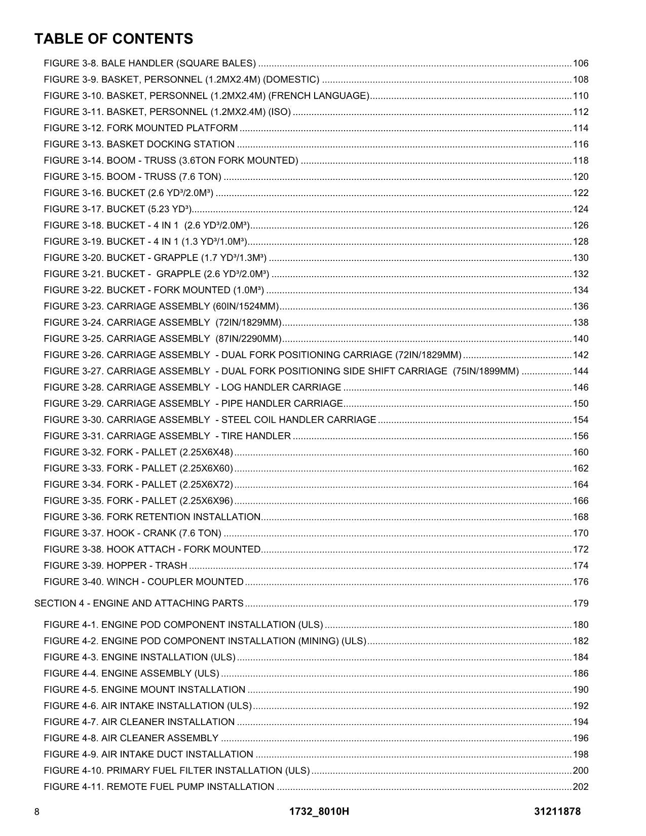 JLG 1732 8010H Telehandler Parts Catalog Manual 31211878