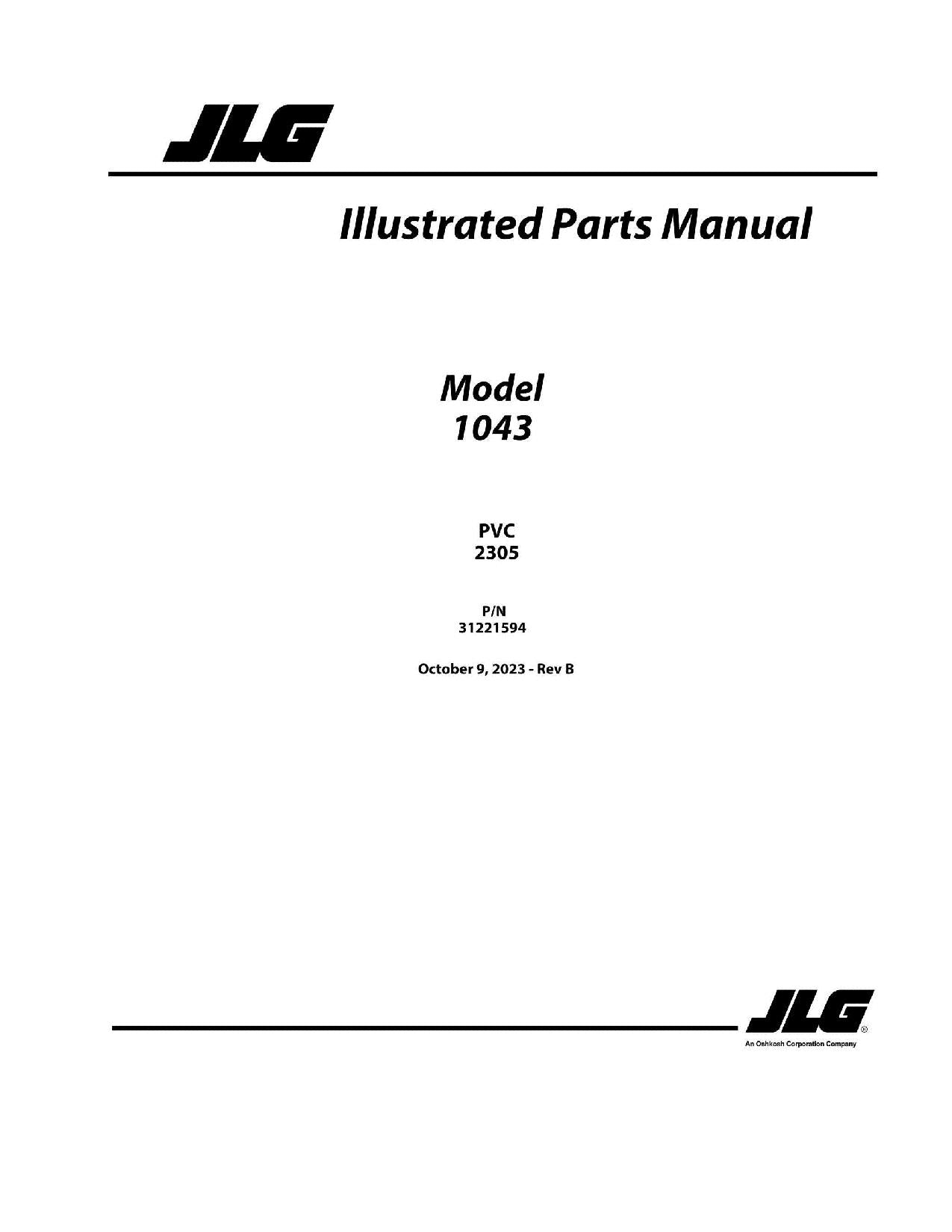 JLG 1043 Telehandler Parts Catalog Manual 31221594