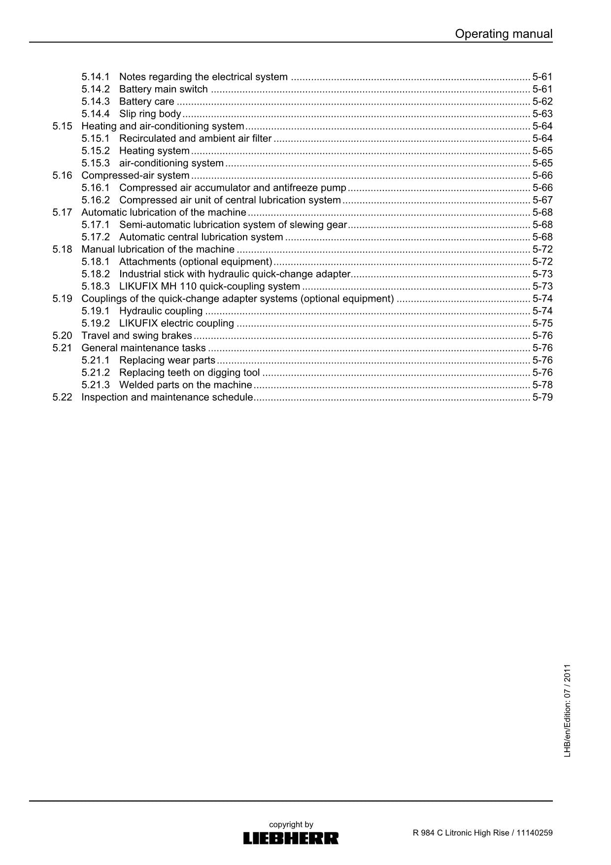 Liebherr R984 C Litronic High Rise Excavator Operators manual