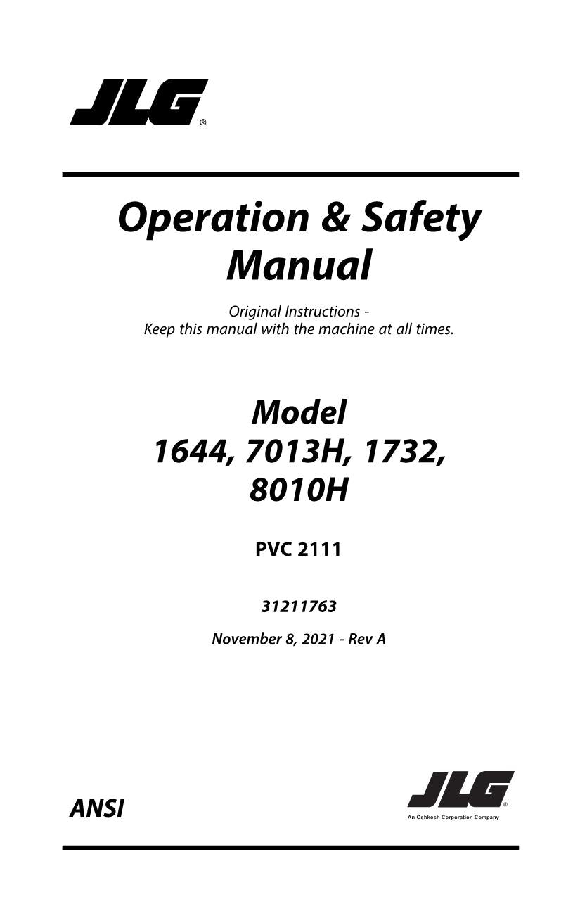 JLG 1644 1732 7013H 8010H Telehandler Maintenance Operators Manual 31211763