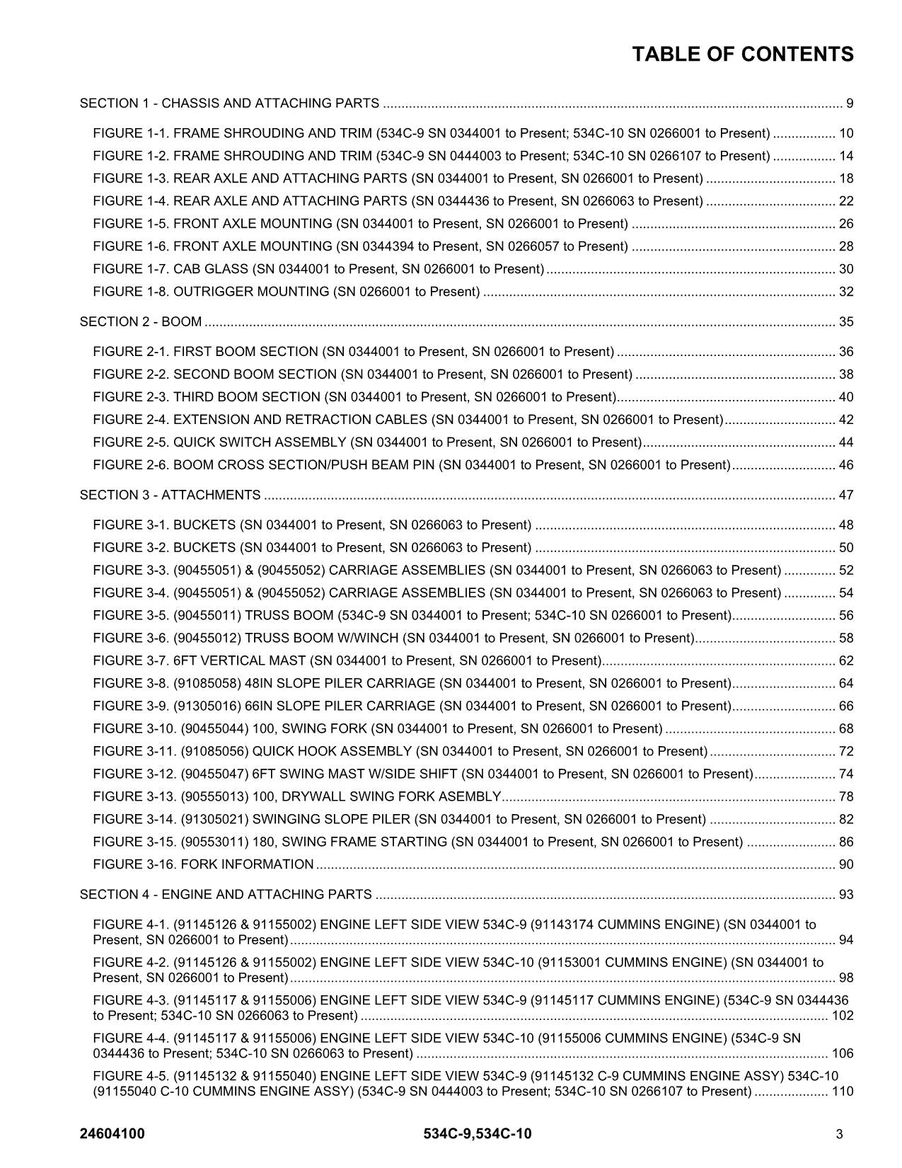 GRADALL JLG 534C-10 534C-9 Telehandler Parts Catalog Manual