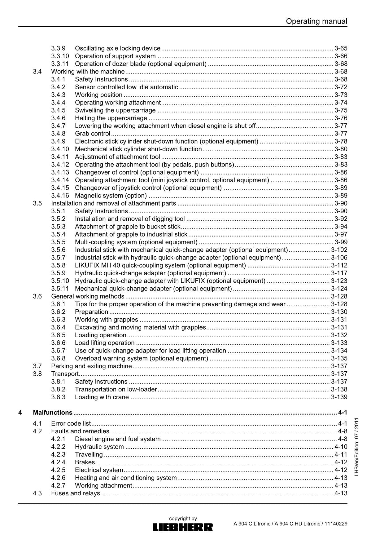 Liebherr A904 C Litronic A904 C HD Litronic Excavator Operators manual