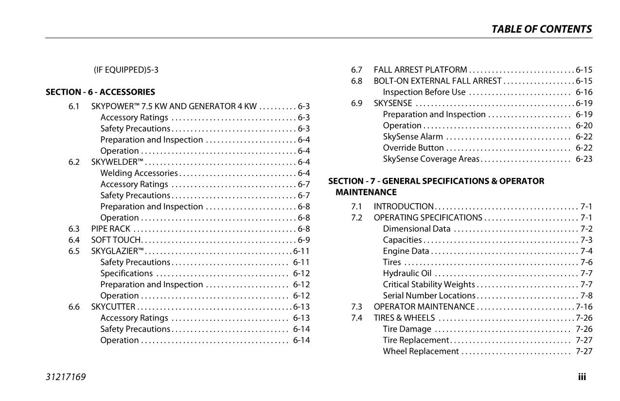 JLG 600S 660SJ Boom Lift Maintenance Operation Operators Manual 31217169