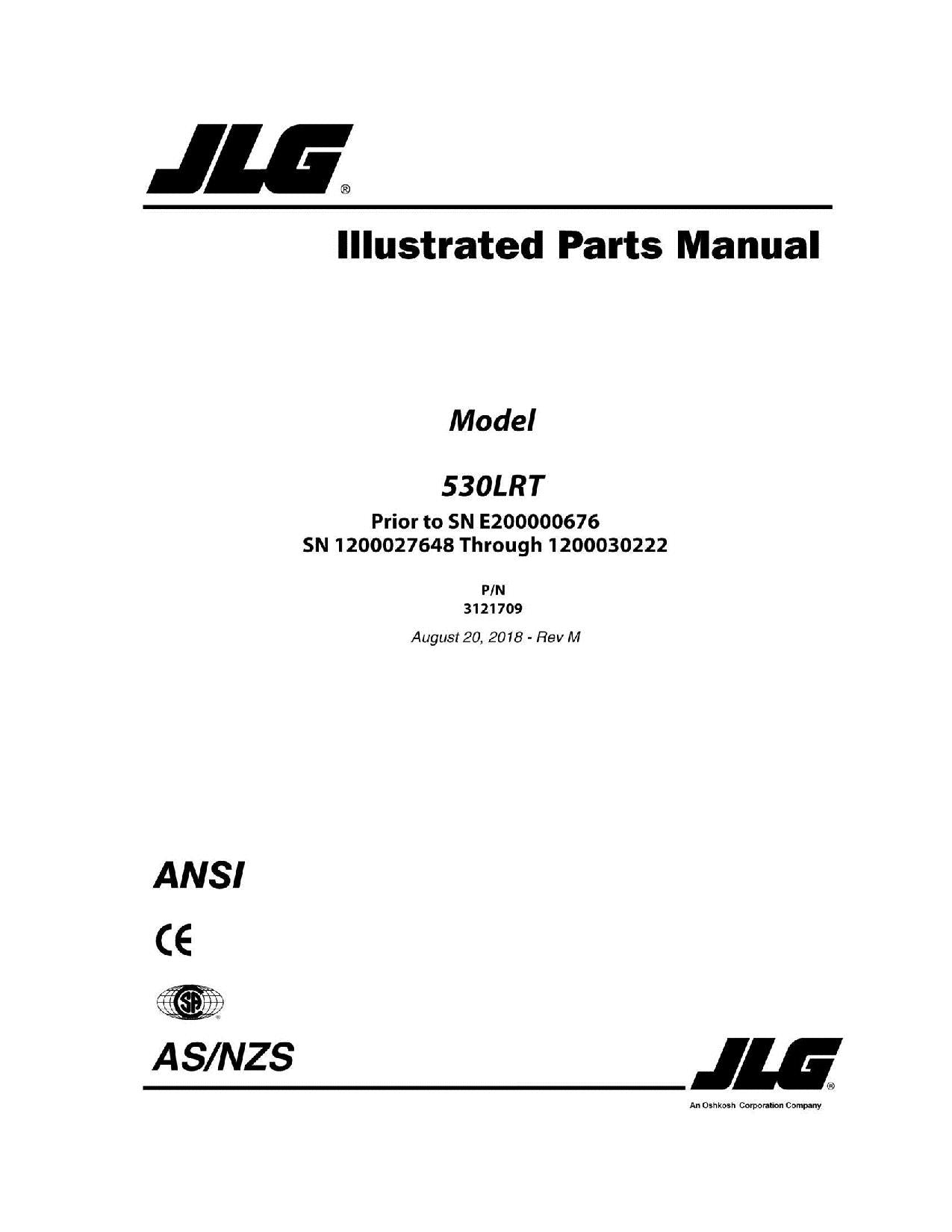 JLG 530LRT Scissor Lift Parts Catalog Manual 3121709