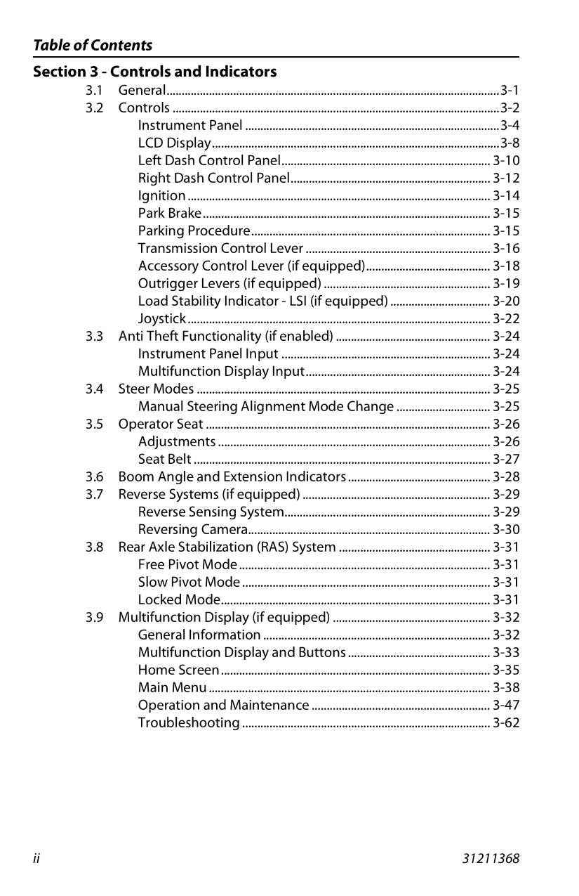 JLG 1043 1055 1255 742 943 Telehandler Maintenance Operators Manual 31211368