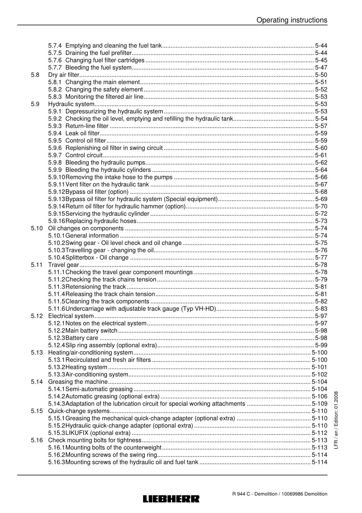 Liebherr R944 C Demolition Excavator Operators manual serial 17429