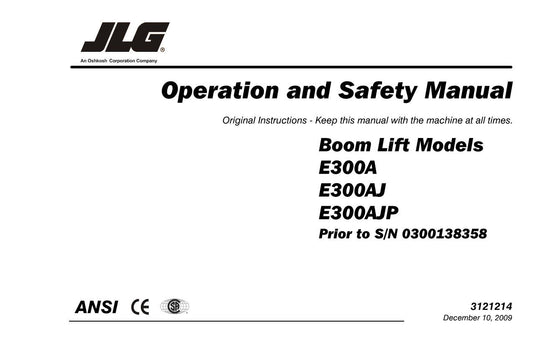 JLG E300A E300AJ E300AJP Boom Lift Maintenance Operation Operators Manual