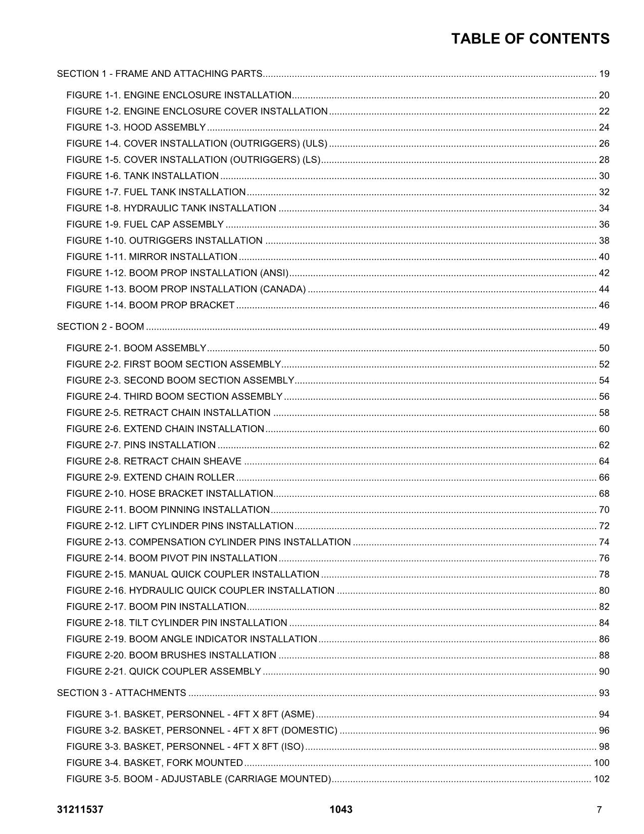 JLG 1043 Telehandler Parts Catalog Manual 31211537